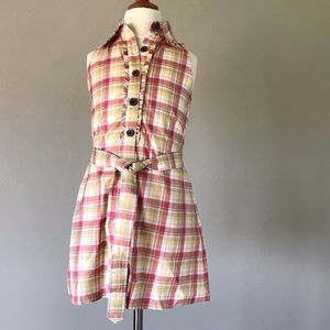 Belted Silk plaid dress with button front
